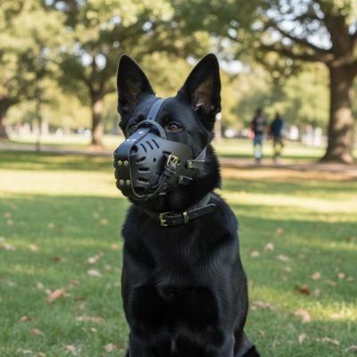 Muselière pour chien berger allemand muselé seul assis oarc