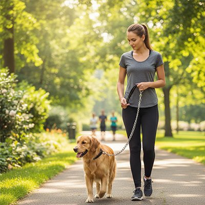 Promenade en forêt femme et chien temu en Laisse pour chien