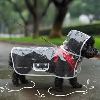 Imperméable pour chien​ sur caniche avec harnais 
