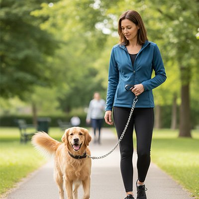Labrador et sa maîtresse en ballade au parc avec la Laisse pour chien 