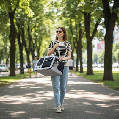 Sac de transport pour Chien femme le tenant sur epaule